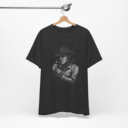 Cowboy Lighting Up Graphic Tee Dark Theme – Western Rebel Vector Design with Classic Attitude