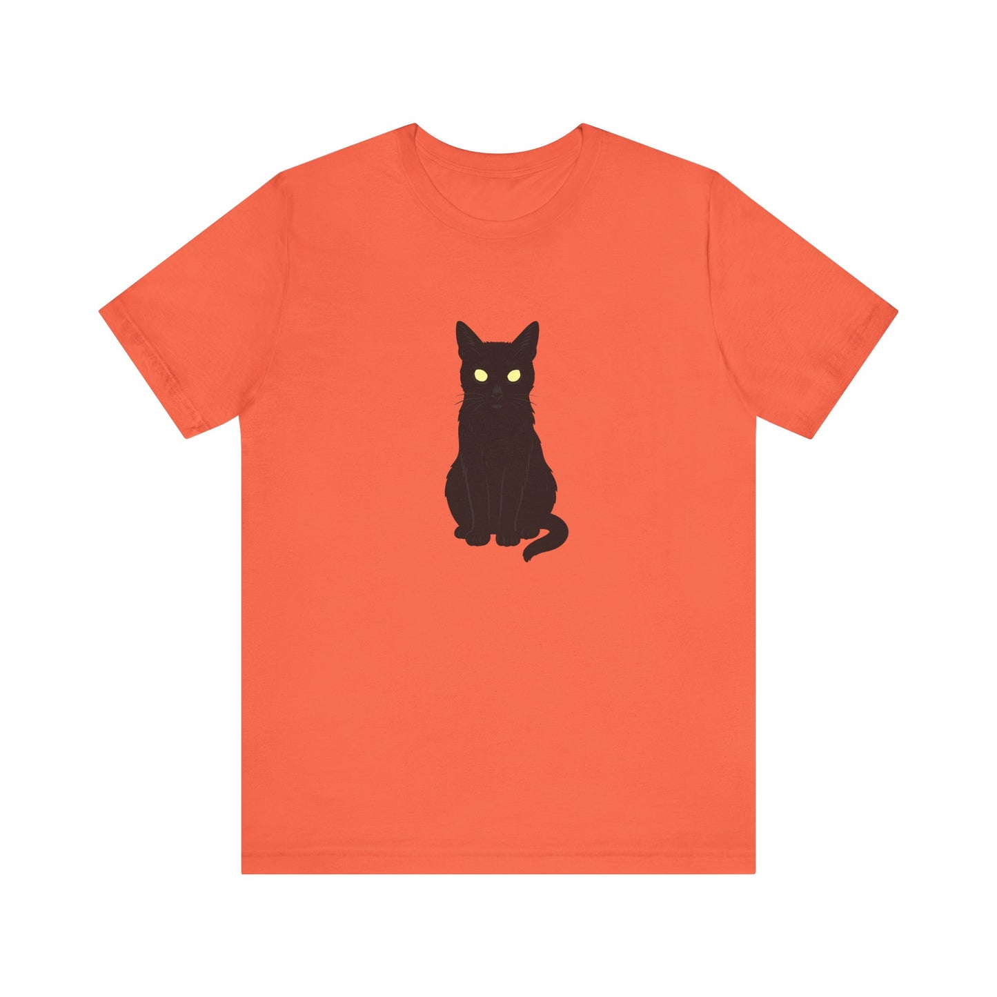 Glowing-Eyed Black Cat Shirt – Dark Theme Feline Stare for Maximum Spook and Minimal Effort. Unisex Jersey Short Sleeve Tee