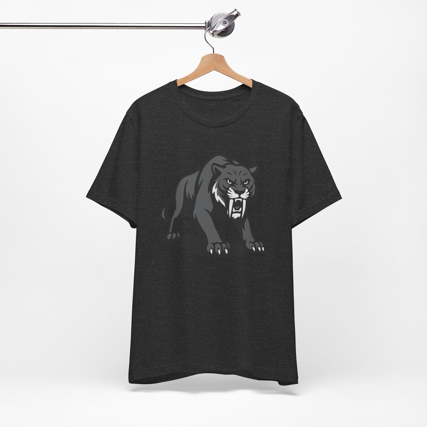 Saber-Tooth Tiger Graphic Tee Dark Theme – Fierce Prehistoric Vector Design with Modern Edge