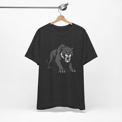 Saber-Tooth Tiger Graphic Tee Dark Theme – Fierce Prehistoric Vector Design with Modern Edge