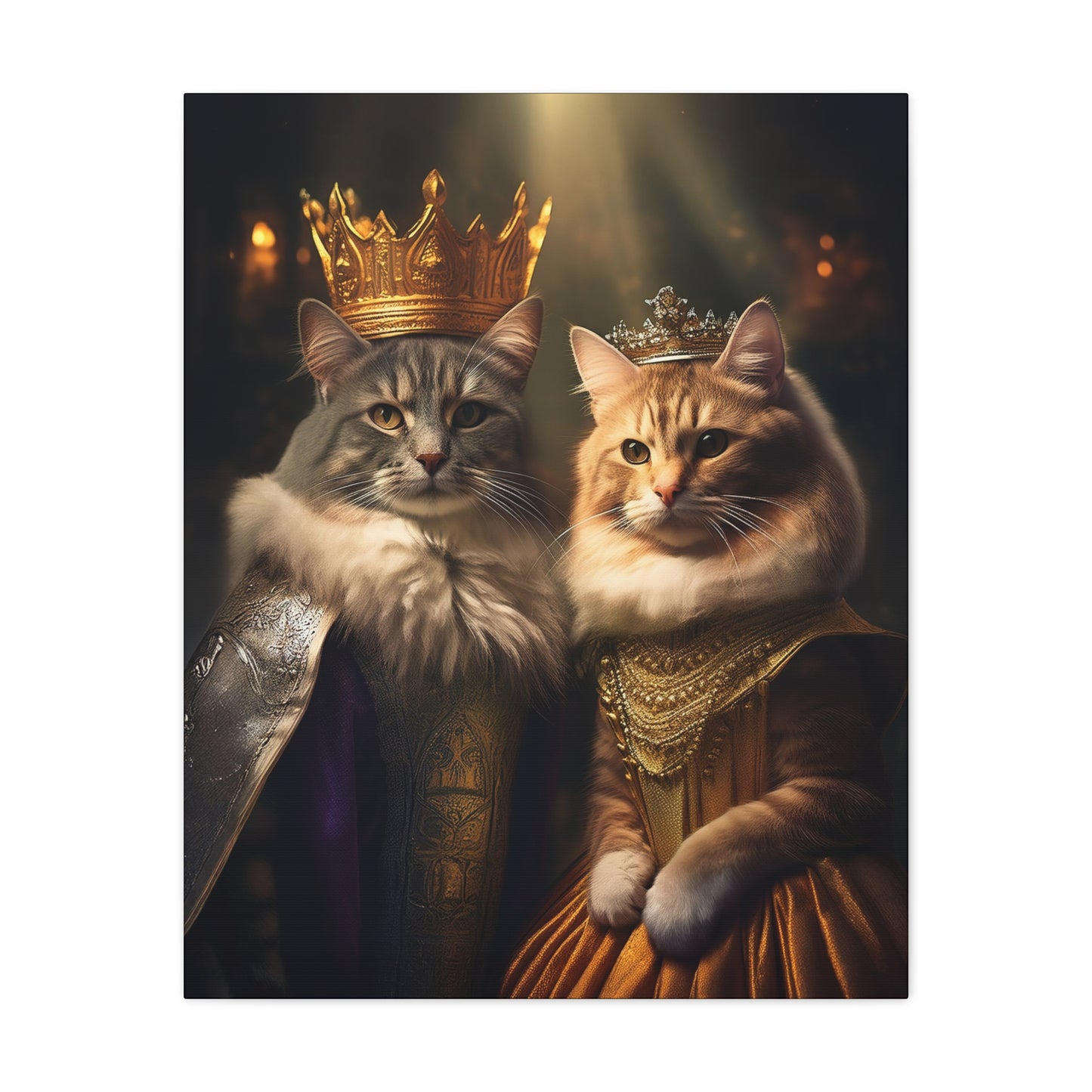 The Royal King and Queen of Meowsington Canvas Art | Stretched Matte Wall Decor 001