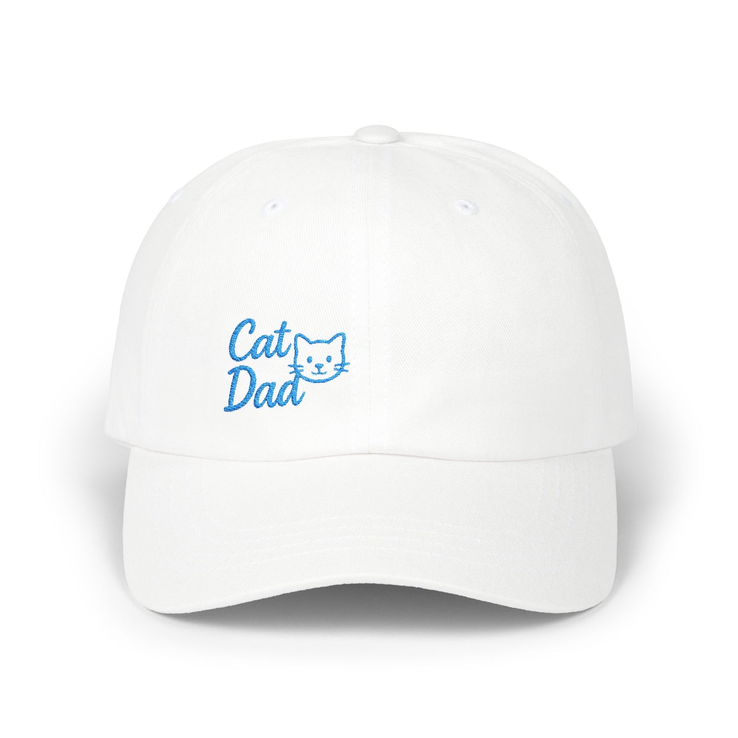 Cat Dad Classic Dad Hat – Embroidered Minimalist Cat Face Hat for Proud Pet Dads and Feline Fans. Blue Letters