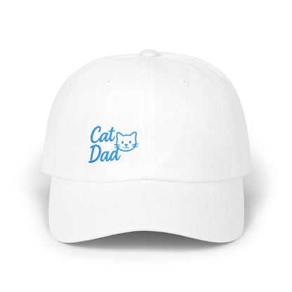 Cat Dad Classic Dad Hat – Embroidered Minimalist Cat Face Hat for Proud Pet Dads and Feline Fans. Blue Letters