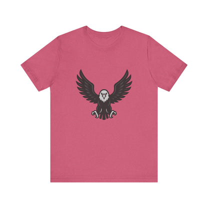 Eagle Wings Graphic T-Shirt – Dark Theme Grayscale Soaring Predator Design on Black Tee with Intensity and Modern Ghost Effect. Unisex Jersey Short Sleeve Tee
