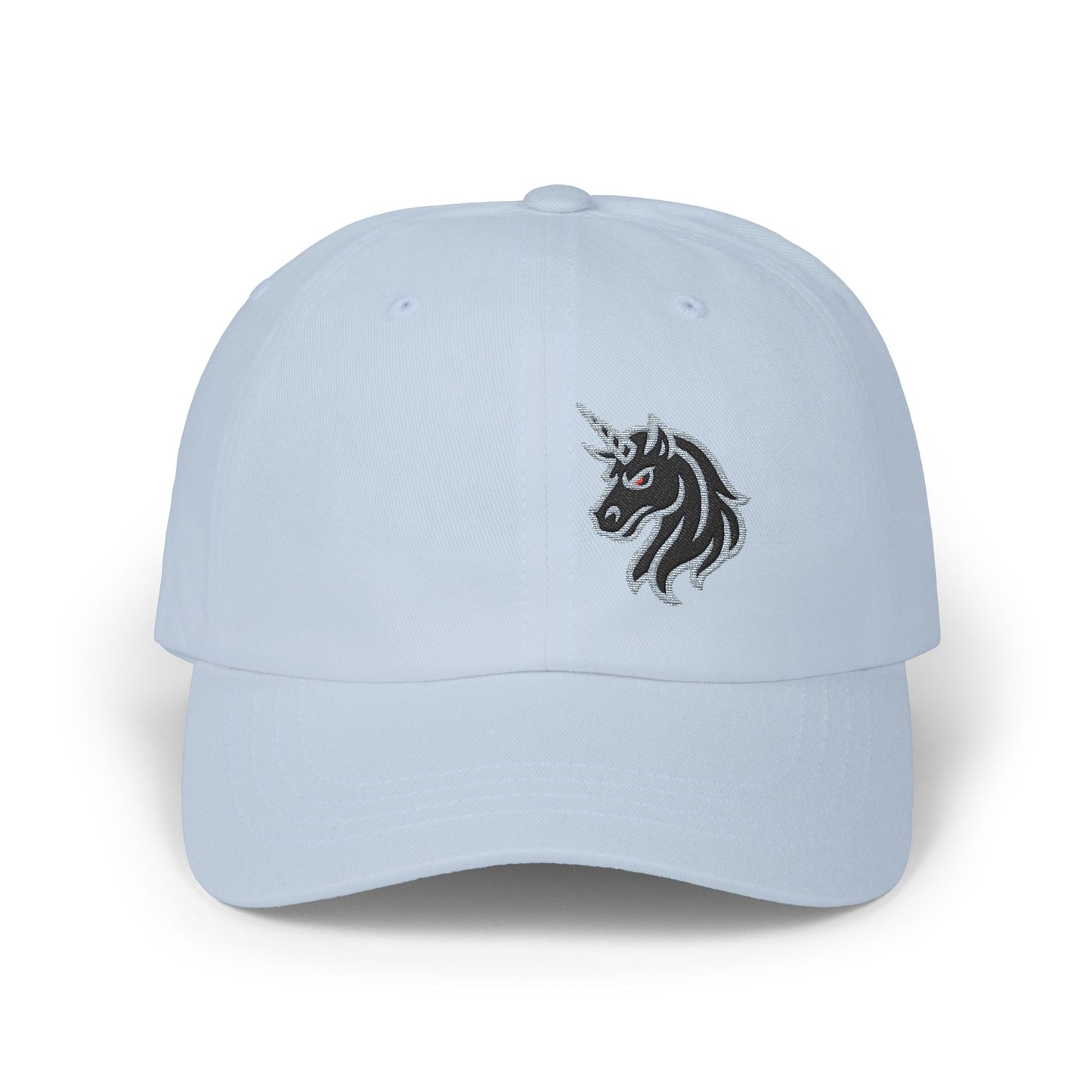 Angry Unicorn Classic Dad Hat – Embroidered Gothic Fantasy Hat with Red Eyes and Fierce Horned Design