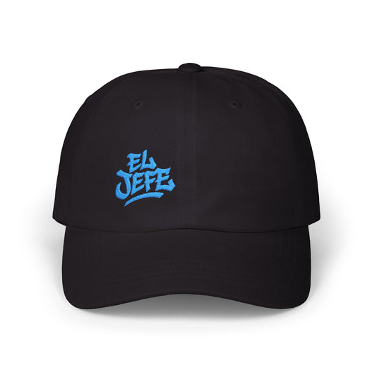 El Jefe Classic Dad Hat – Embroidered Bold Text Hat for Boss Energy, Leadership Style, and Latin Flair. Blue Letters
