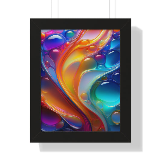 Flowing Glass Abstract Framed Vertical Poster - Colorful Wall Art for Home Decor