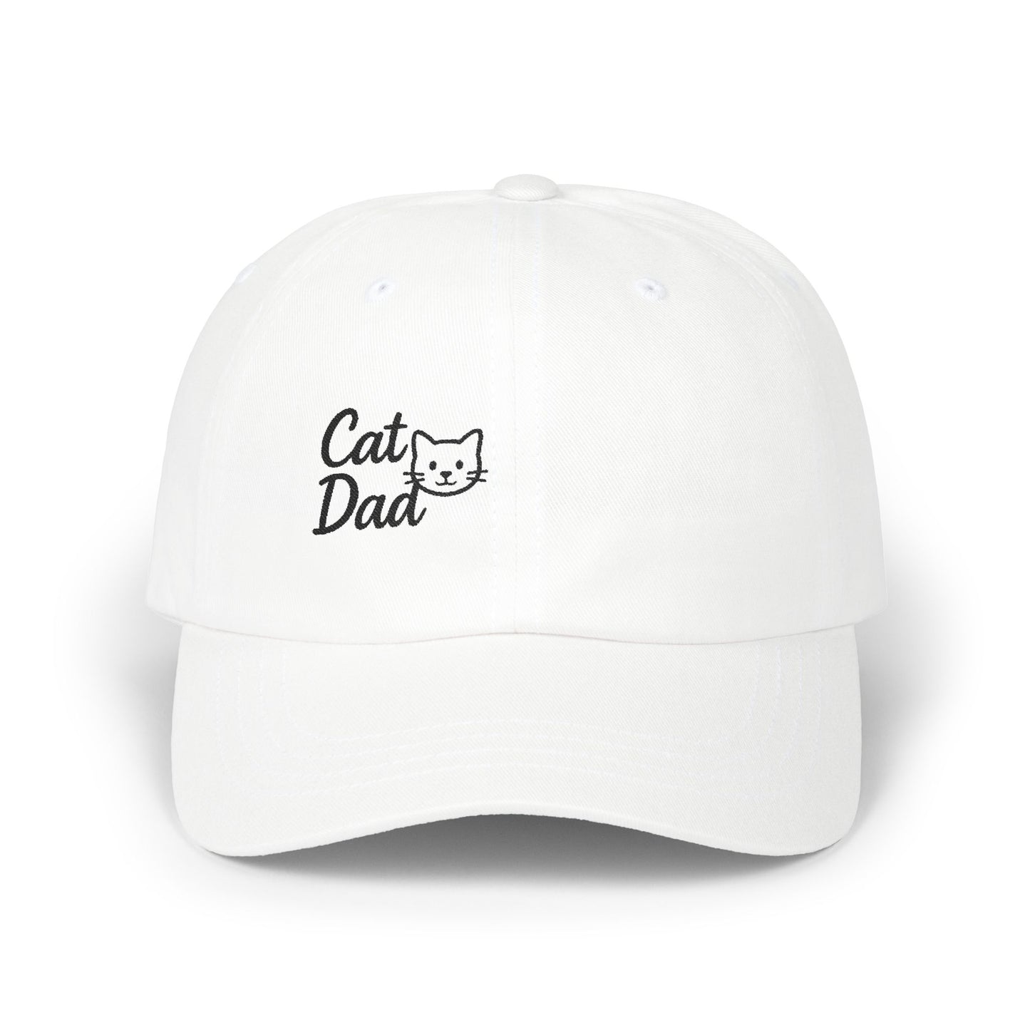 Cat Dad Classic Dad Hat – Embroidered Minimalist Cat Face Hat for Proud Pet Dads and Feline Fans. Black letters