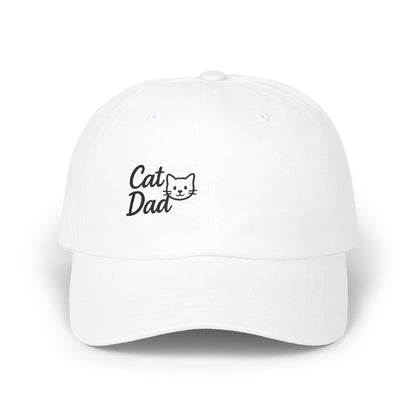 Cat Dad Classic Dad Hat – Embroidered Minimalist Cat Face Hat for Proud Pet Dads and Feline Fans. Black letters
