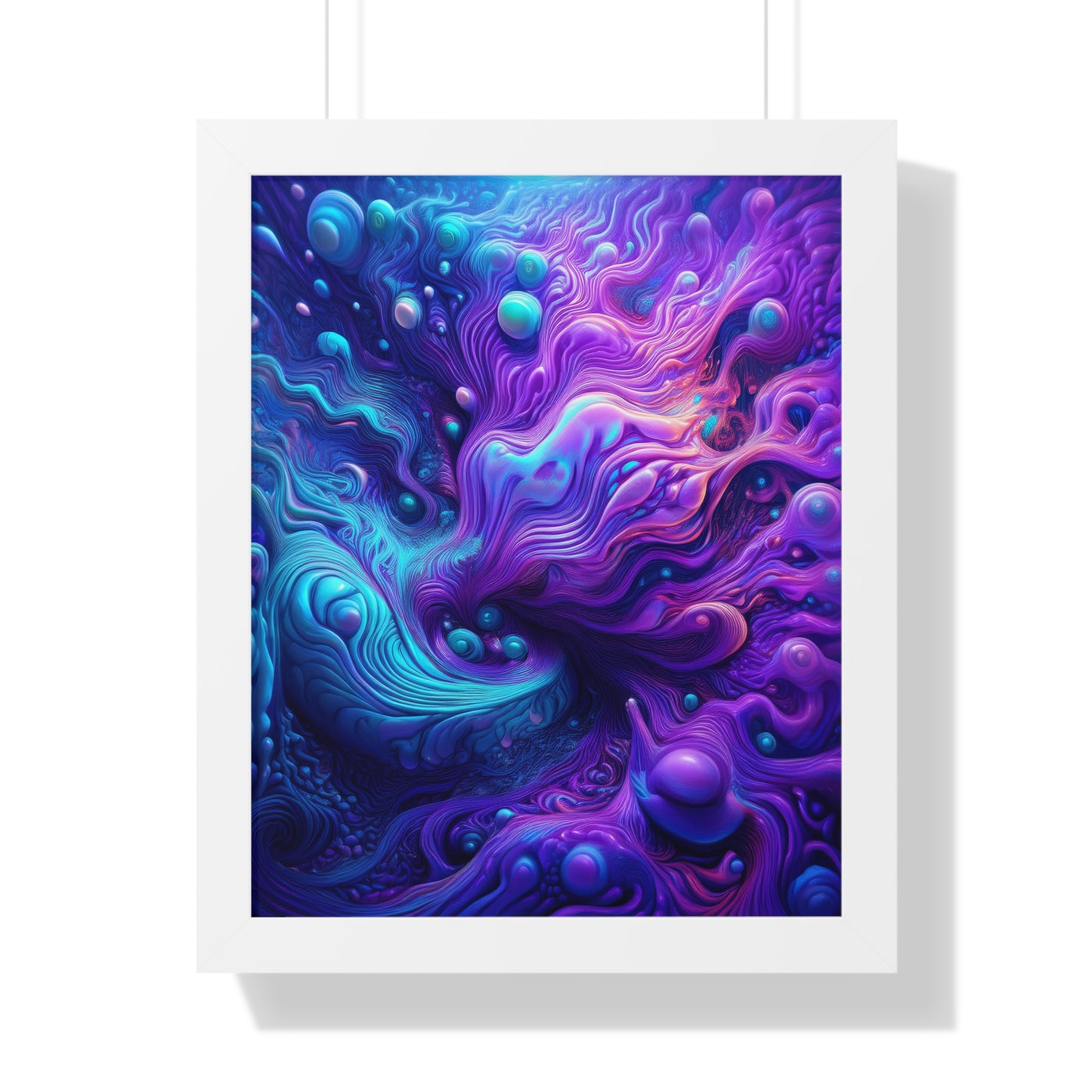 Ethereal Depths Abstract Art Framed Vertical Poster - Vibrant Purple and Blue Design for Home Decor