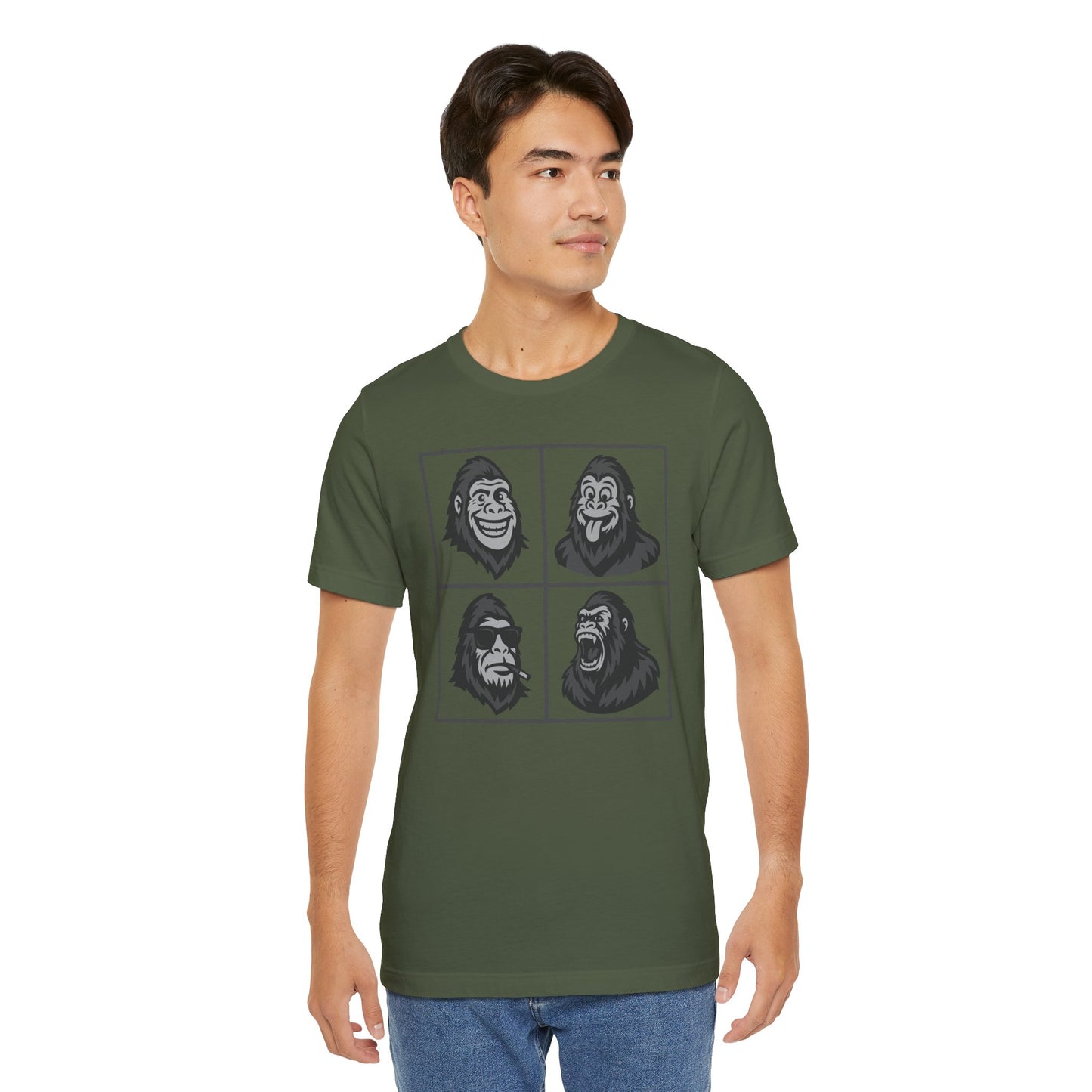 Bigfoot Expression Collage Graphic Tee Dark Theme – Funny and Fierce Sasquatch Faces Design
