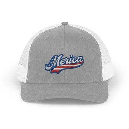 Merica Trucker Hat – Patriotic Embroidered Hat with Vintage Sports Style