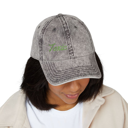 Toxic Vintage Hat – Embroidered Green Script Hat for Ironic Vibes and Bold Personality