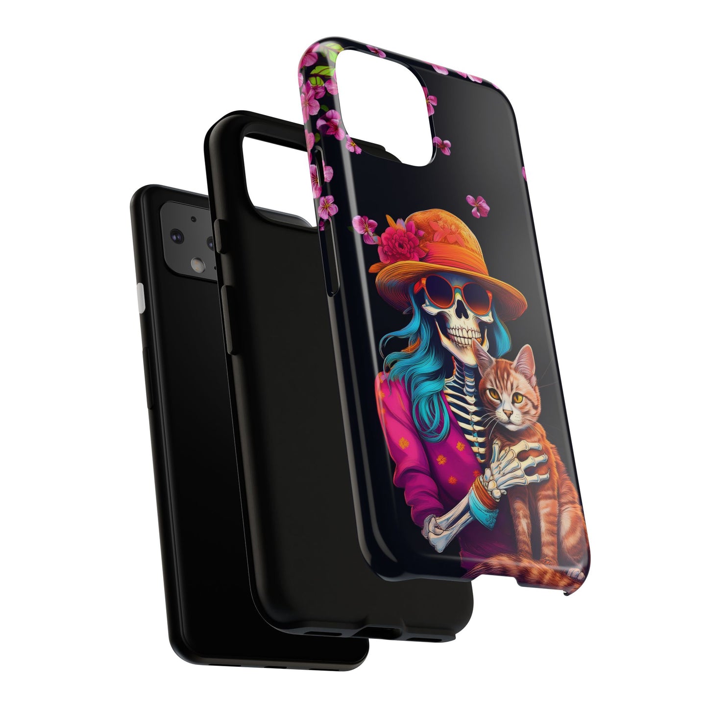 Skeleton holding a Cat Cell Phone Case 001