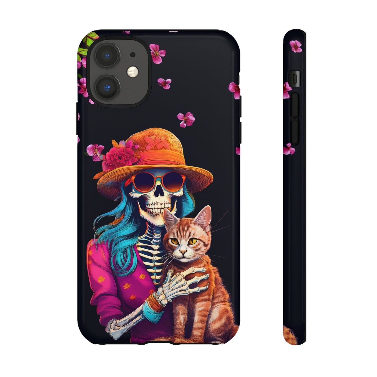 Skeleton holding a Cat Cell Phone Case 001