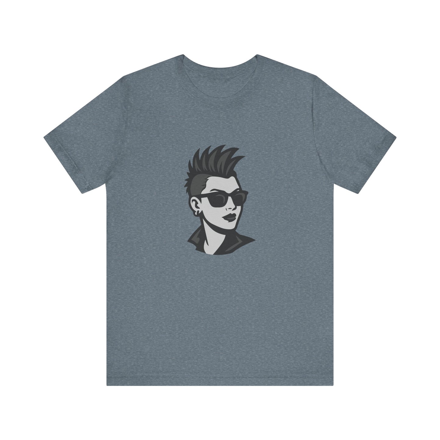 Punk Girl Graphic T-Shirt – Dark Theme Grayscale Spiked Hair Portrait on Black Tee with Bold Energy and Modern Ghost Effect. Unisex Jersey Short Sleeve Tee