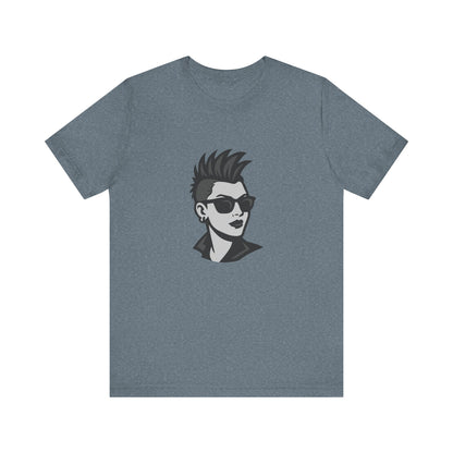 Punk Girl Graphic T-Shirt – Dark Theme Grayscale Spiked Hair Portrait on Black Tee with Bold Energy and Modern Ghost Effect. Unisex Jersey Short Sleeve Tee