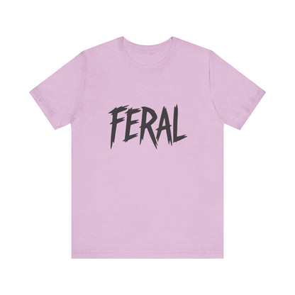 FERAL Text Graphic T-Shirt – Bold Dark Theme Lettering on Black Tee with Untamed Energy and Subtle Modern Ghost Effect. Unisex Jersey Short Sleeve Tee