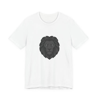 Dark Lion Graphic T-Shirt – Dark Theme Grayscale Lion Face Design on Black Tee for Strength, Confidence, and Modern Ghost Effect Style. Unisex Jersey Short Sleeve Tee
