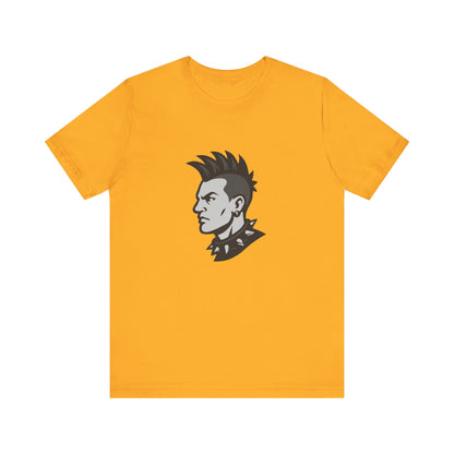 Punk Guy Graphic T-Shirt – Dark Theme Grayscale Mohawk Portrait on Black Tee with Attitude and Subtle Modern Ghost Effect. Unisex Jersey Short Sleeve Tee