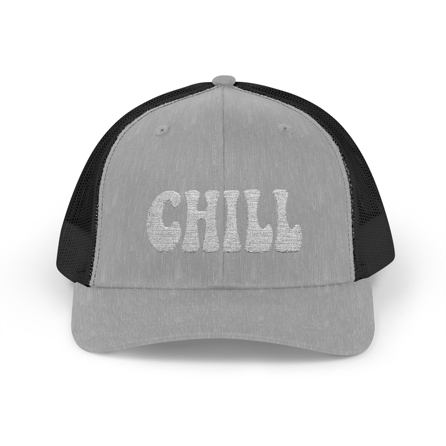 Chill Trucker Hat – Embroidered Relaxed Script Hat for Easygoing Vibes and Everyday Cool. White Letters