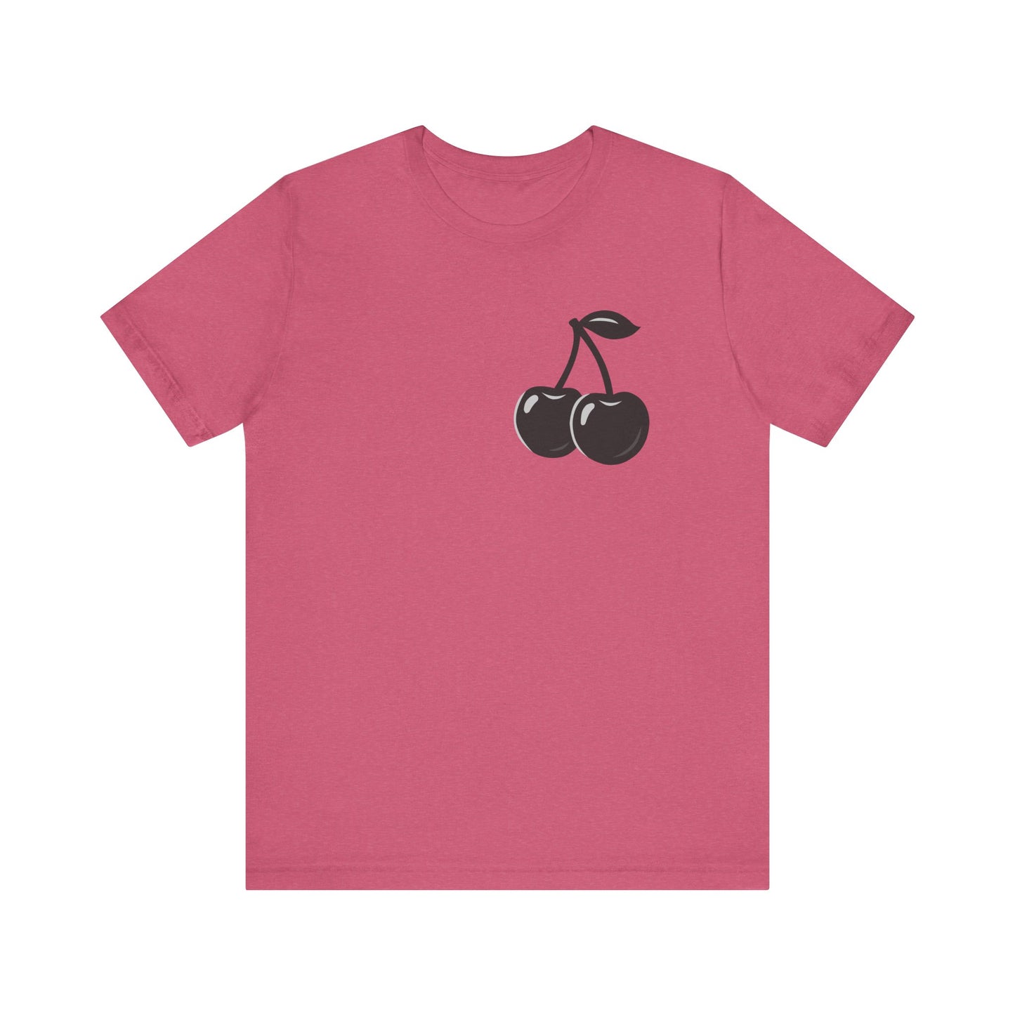 Dark Cherry Graphic T-Shirt – Minimal Dark Theme Grayscale Fruit Design on Black Tee with Subtle Style and Modern Ghost Effect. Unisex Jersey Short Sleeve Tee