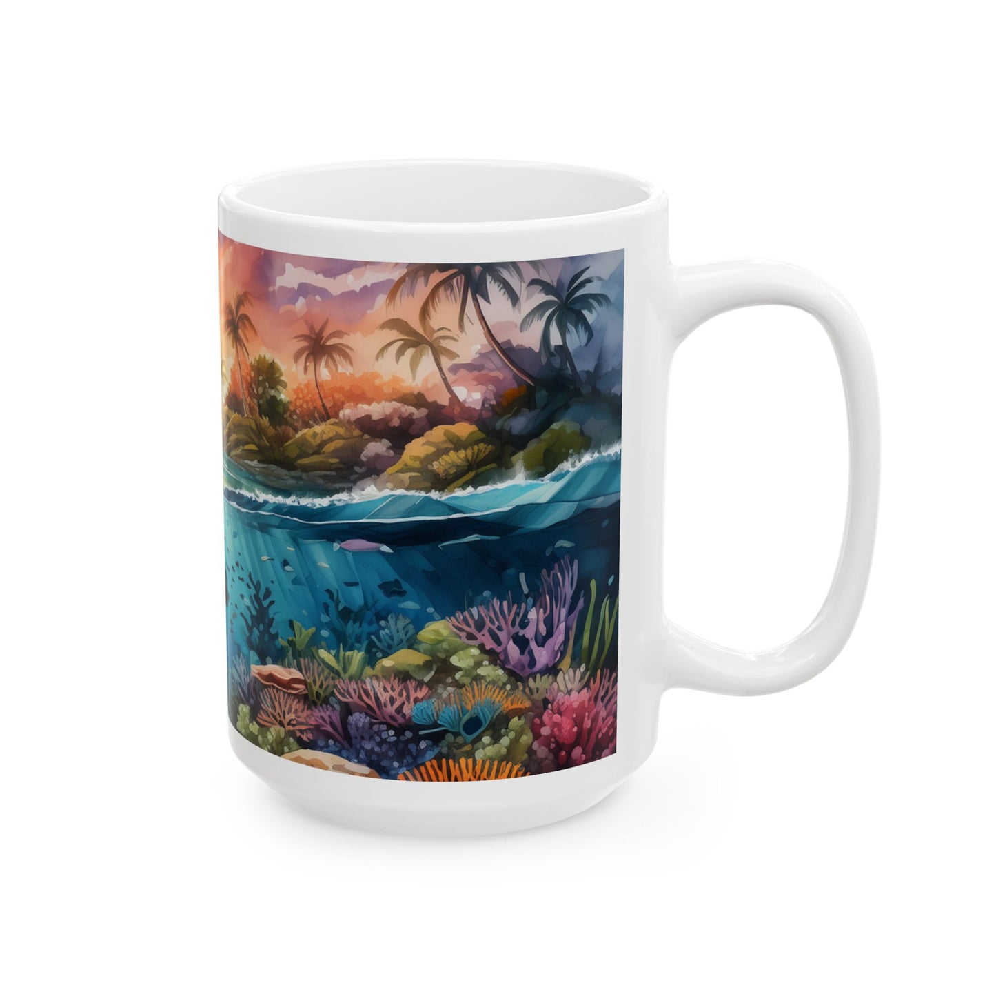 Above and Below Watercolor Ceramic Mug, (11oz, 15oz)