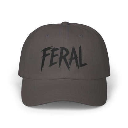 FERAL Embroidered Classic Dad Hat – Bold Statement Baseball Hat with Wild Energy Font for Rebels, Misfits, and Chaos Enthusiasts.