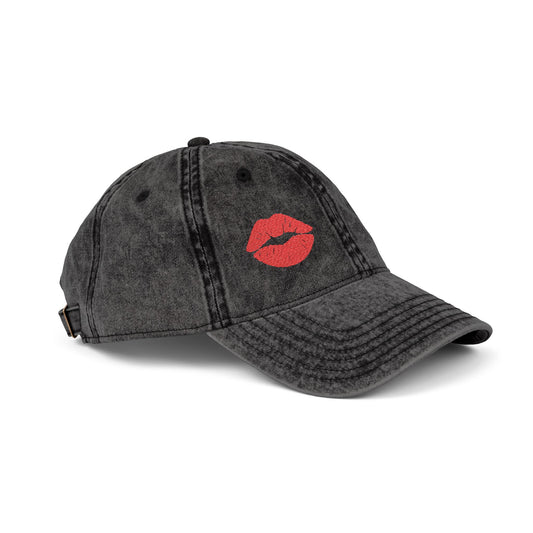 Red Lips Vintage Hat – Bold Embroidered Kiss Hat for Flirty, Fun Style