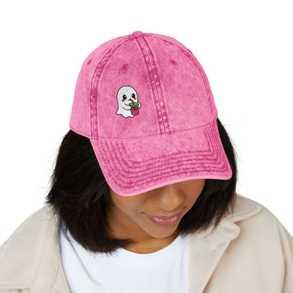 Cute Ghost Vintage Hat – Embroidered Kawaii Ghost Drinking Hat for Halloween Vibes and Everyday Boo Energy