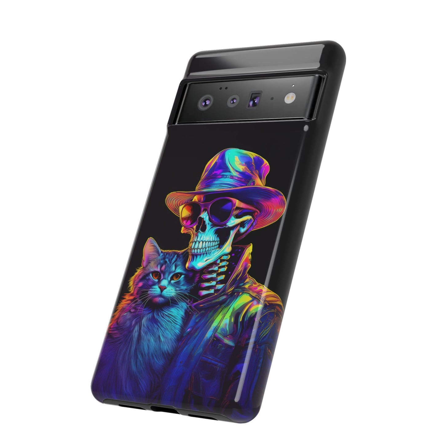 Skeleton holding a Cat Cell Phone Case 002