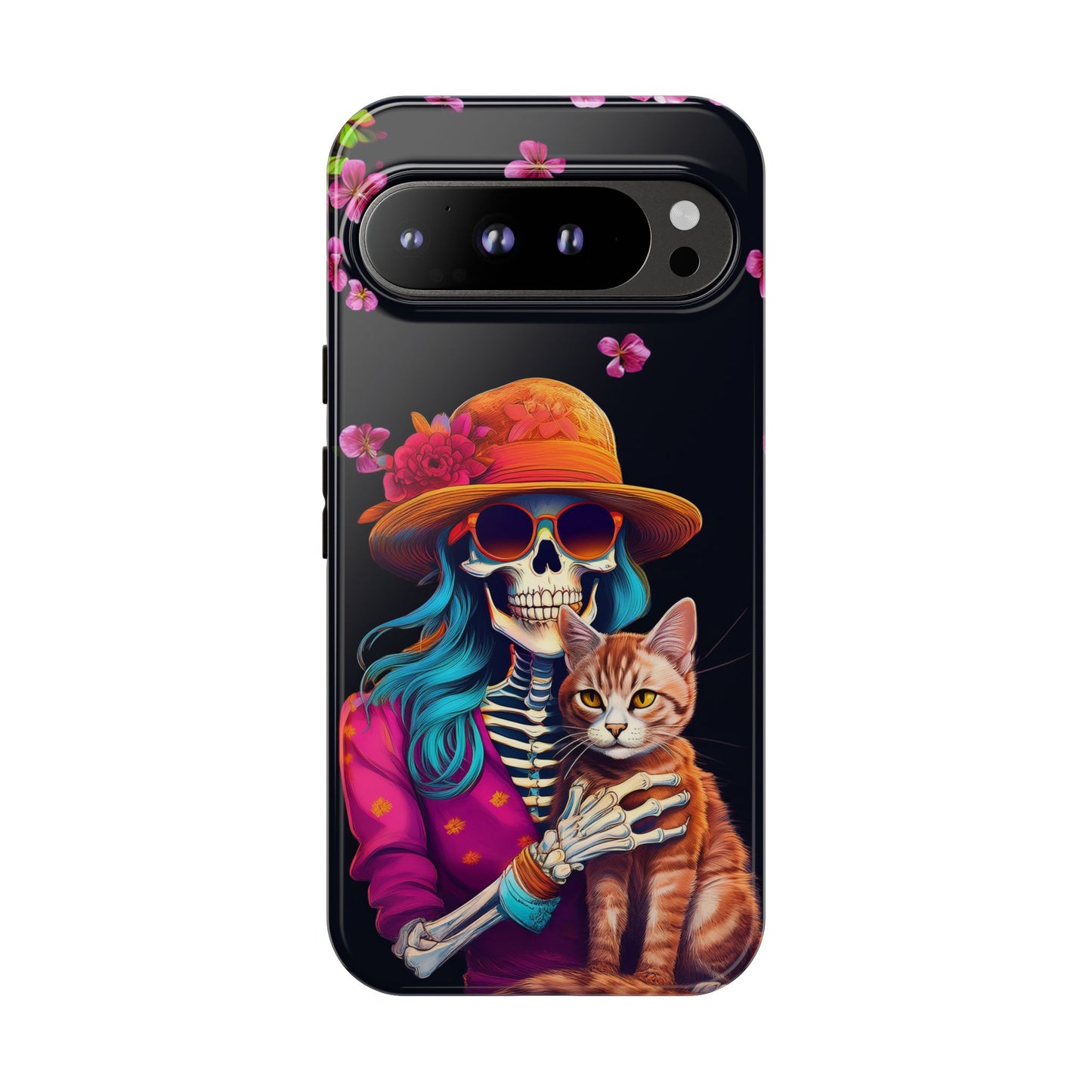 Skeleton holding a Cat Cell Phone Case 001