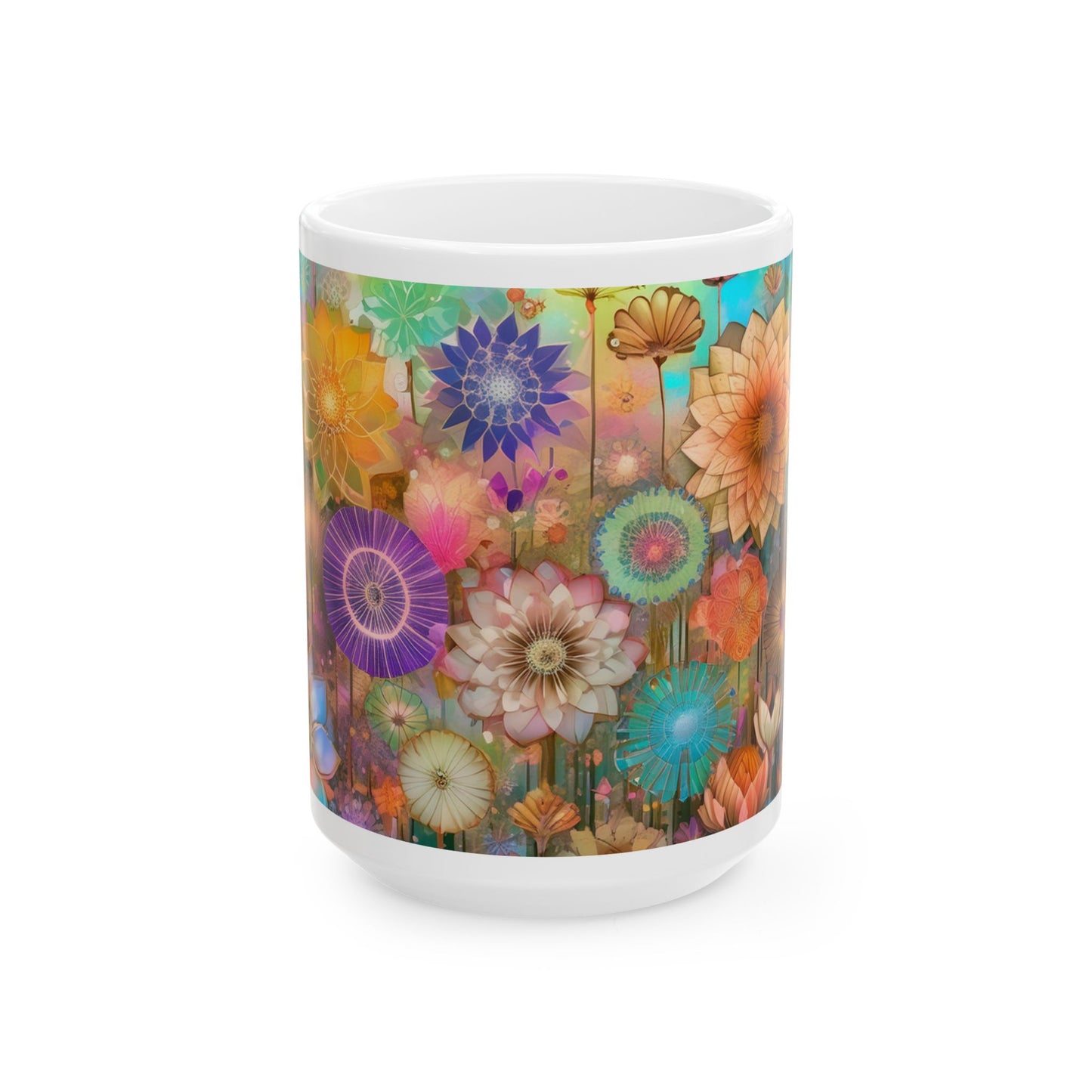 Flower Collage Ceramic Mug, (11oz, 15oz)