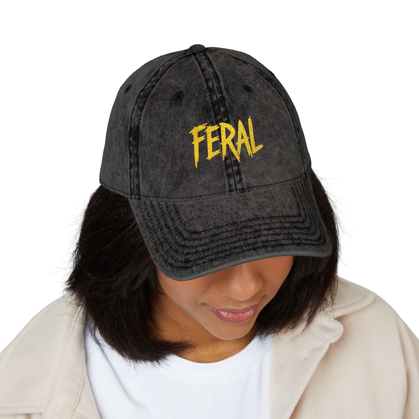 FERAL Vintage Hat – Bold Statement Hat with Wild Energy Font for Rebels, Misfits, and Chaos Enthusiasts
