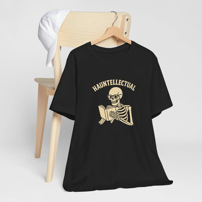 Hauntellectual Halloween Shirt – Funny Skeleton Reading Book Tee for Spooky Smart People