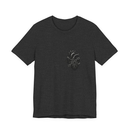 Heart in Chains Shirt – Dark Theme Anatomical Heart Wrapped in Barbed Wire and Commitment Issues. Unisex Jersey Short Sleeve Tee