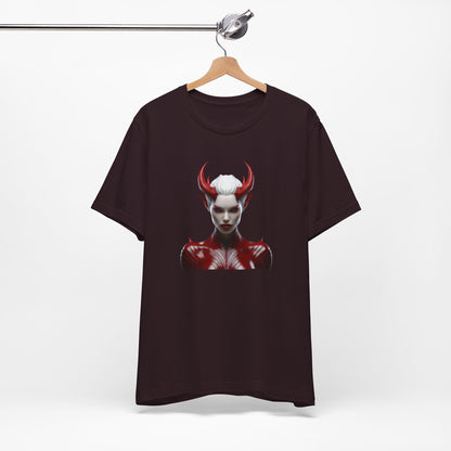 Fierce Devil Woman Halloween Shirt – Seductive Demon Graphic Tee for Bold Halloween Style