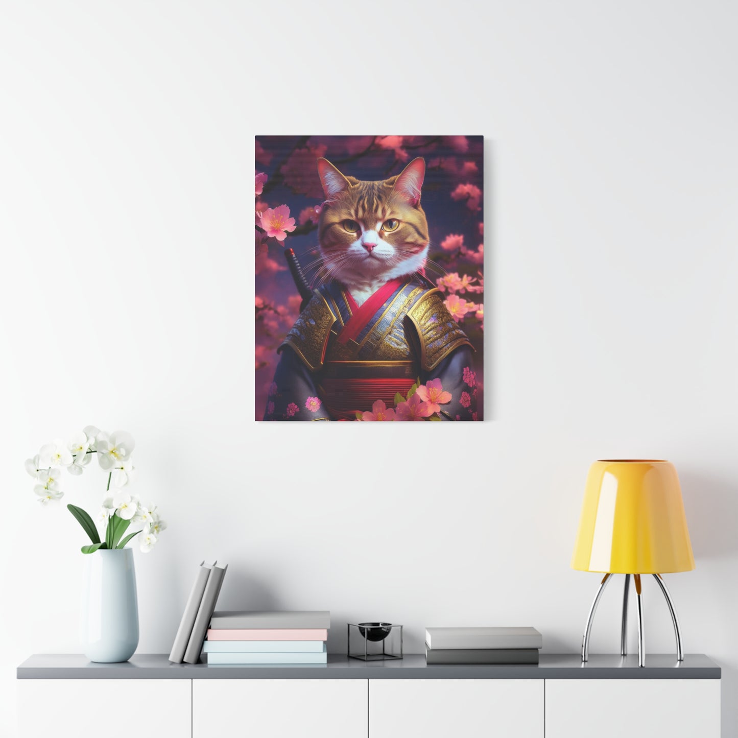 Female Cat Samurai Canvas Art | Stretched Matte Wall Decor 001