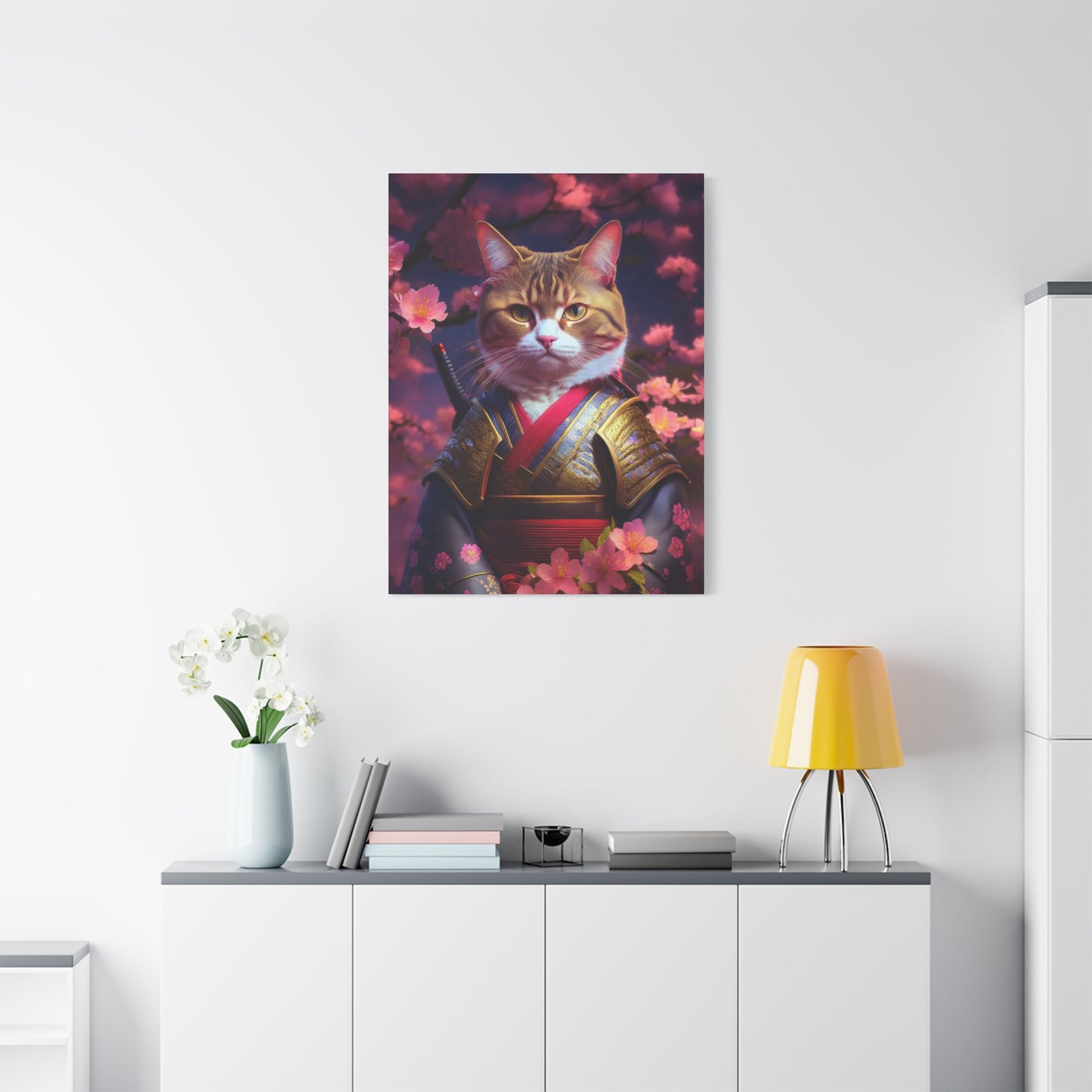 Female Cat Samurai Canvas Art | Stretched Matte Wall Decor 001