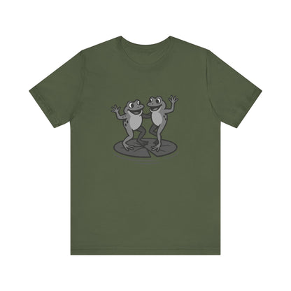 Dancing Frogs Graphic Tee Dark Theme – Funny Frog Duo Vector Design with Playful Energy