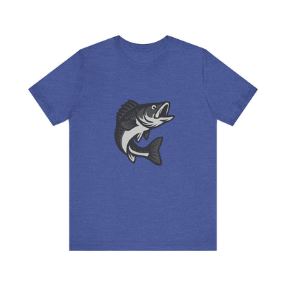 Walleye Fishing Graphic T-Shirt – Dark Theme Grayscale Freshwater Game Fish Design on Black Tee with Angler Energy and Modern Ghost Effect. Unisex Jersey Short Sleeve Tee