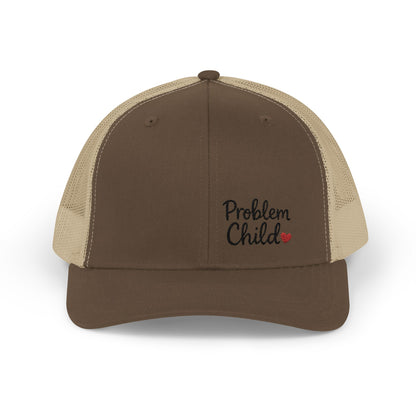 Problem Child Trucker Hat – Bold Script Hat with Red Heart for the Unruly and Unapologetic.