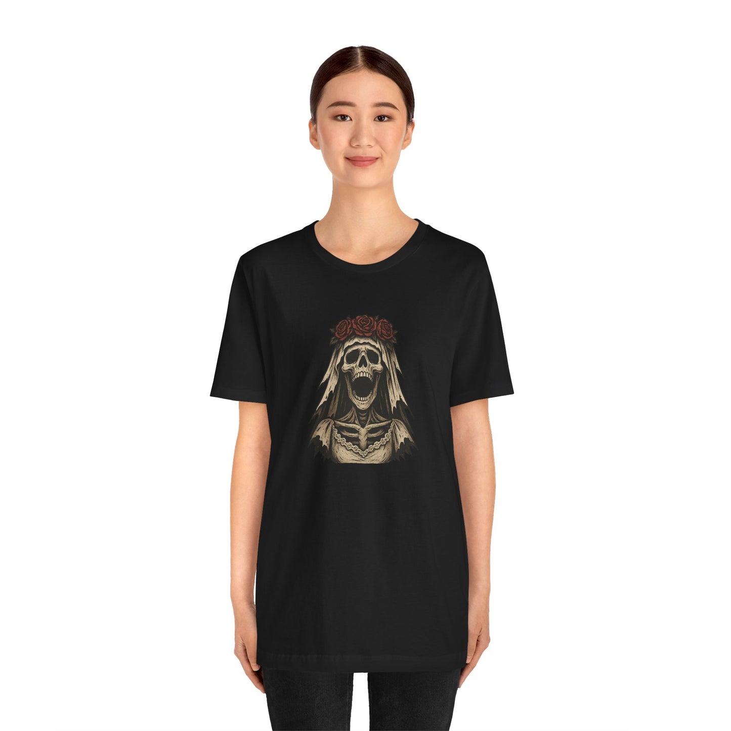 Screaming Skeleton Bride Halloween Shirt – Gothic Undead Bride Graphic Tee for Spooky Season Horror Fans