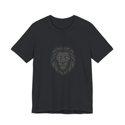 Dark Lion Graphic T-Shirt – Dark Theme Grayscale Lion Face Design on Black Tee for Strength, Confidence, and Modern Ghost Effect Style. Unisex Jersey Short Sleeve Tee