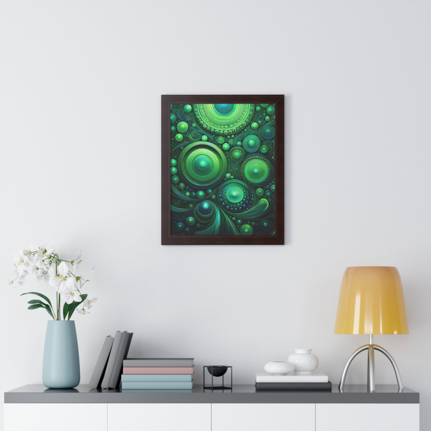 Verde Future Abstract Green Framed Vertical Poster - Modern Wall Art for Home Decor