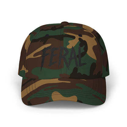 FERAL Embroidered Classic Dad Hat – Bold Statement Baseball Hat with Wild Energy Font for Rebels, Misfits, and Chaos Enthusiasts.