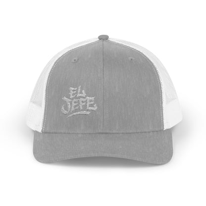 El Jefe Trucker Hat – Embroidered Bold Text Hat for Boss Energy, Leadership Style, and Latin Flair. White Letters