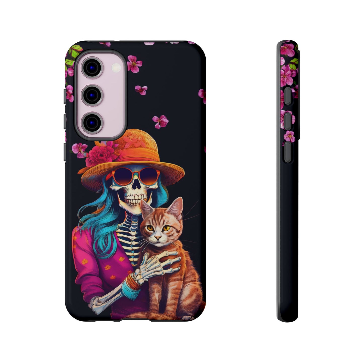 Skeleton holding a Cat Cell Phone Case 001