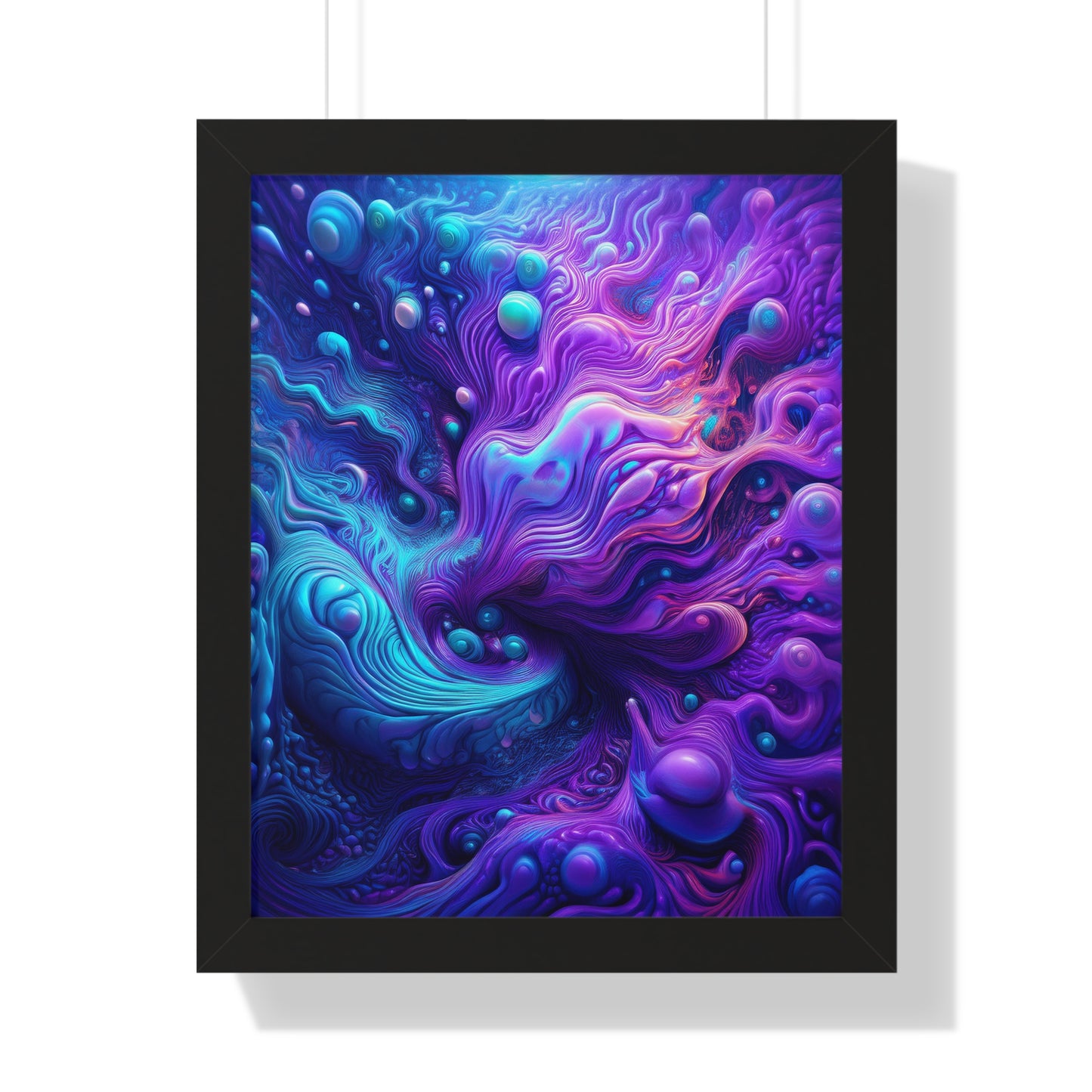 Ethereal Depths Abstract Art Framed Vertical Poster - Vibrant Purple and Blue Design for Home Decor