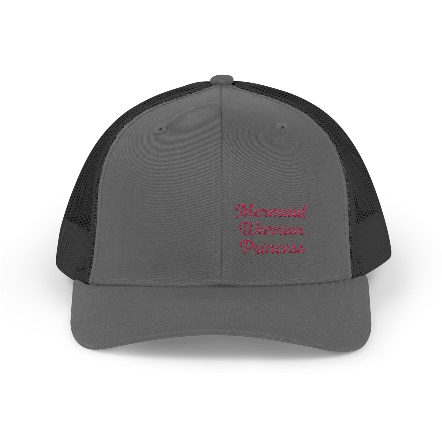 Mermaid Warrior Princess Trucker Hat – Embroidered Bold Text Hat for Magical Queens. Pink Letters